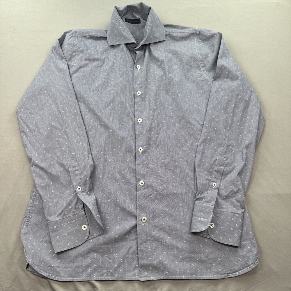 Patrick Assaraf Shirt Mens Medium Blue Geometric Pattern Office Preppy Corpcore